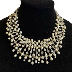 Paparazzi Zi Collection Necklace Faux Pearls & Rhinestone Bib Fancy Statement